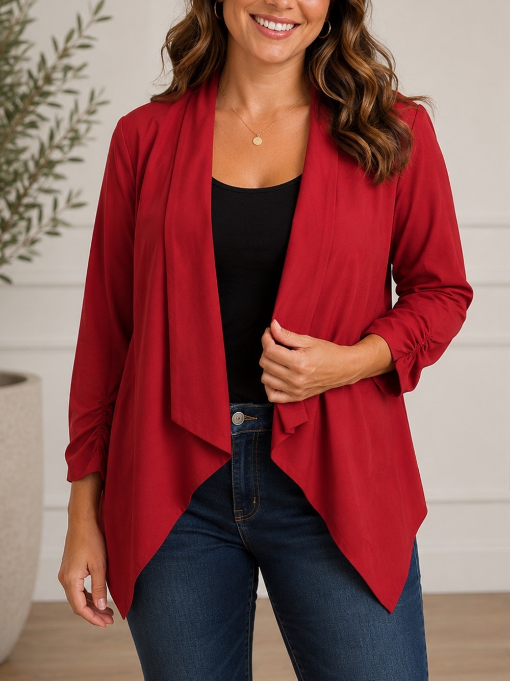 Chocolate Draped Open-Front Blazer Jacket - Deep Red SIZE LARGE
